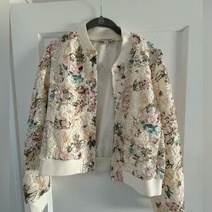 Nanette Lepore Cream Floral Bomber Jacket